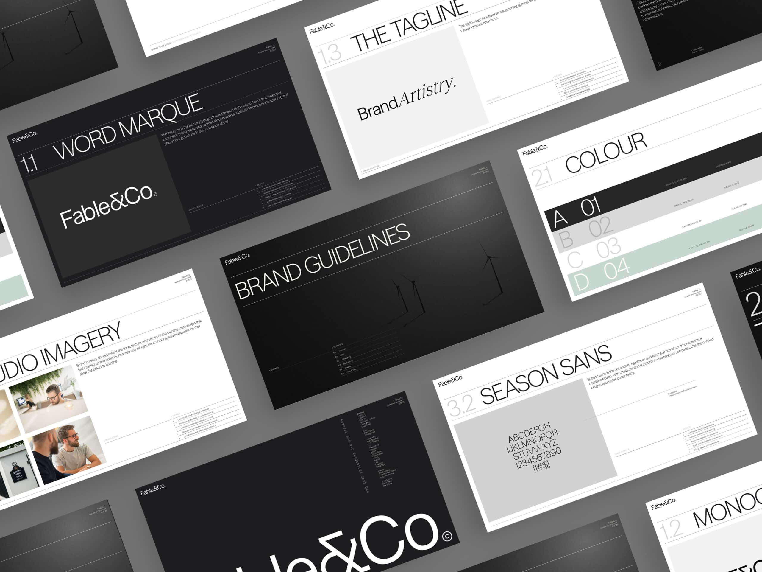 Fable&Co. Brand Guidelines Document for rebrand. Mocked.